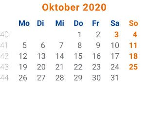 Kalenderblatt Oktober 2020