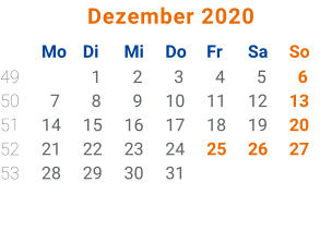 Kalenderblatt Dezember 2020